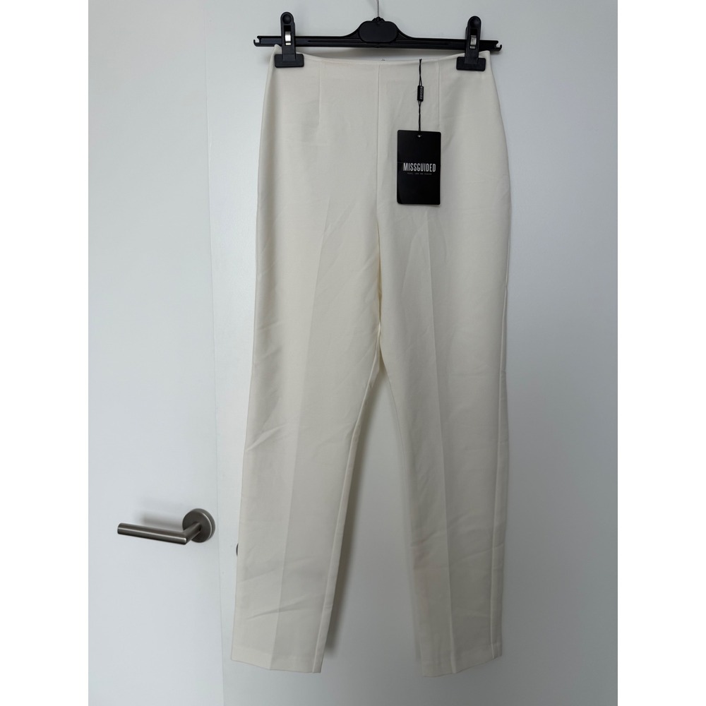 Missguided Cream Tailored Straight Leg Trousers US 2 Ivory Minimalist - Picture 2 of 9